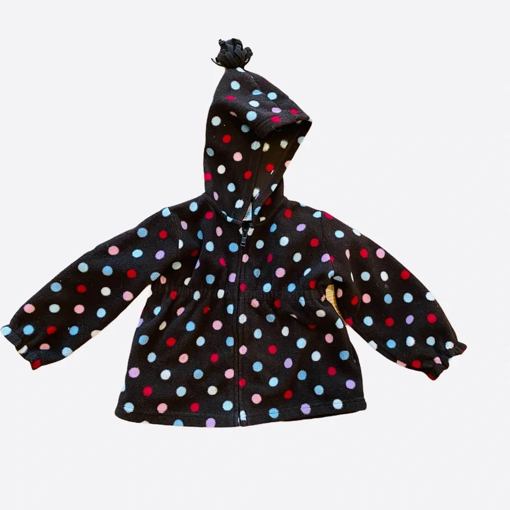 Gymboree Polka Dot Fleece Coat Hood Brown Pink 3T Jacket White Red Blue